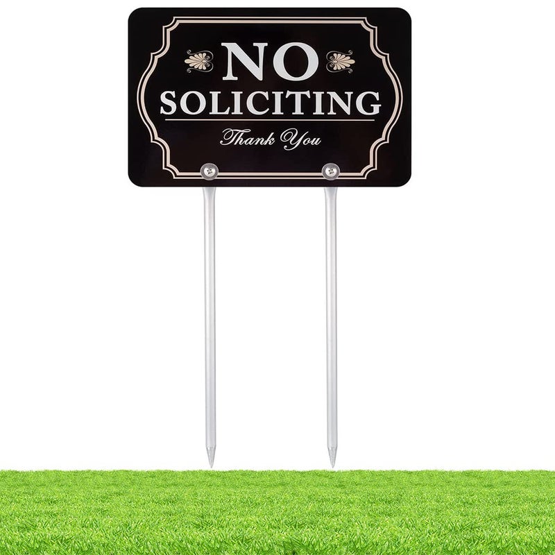 Kichwit No Soliciting Sign for House with Stakes, 12 x 8 Inch/21 Inch High, Aluminum Yard Sign for Home, No Solicitors Sign for Front Door - Image 1
